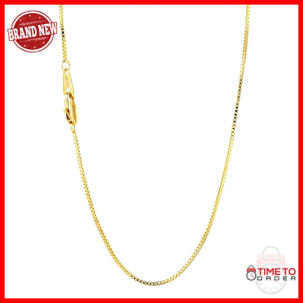 14k Gold Box Chain Necklace 18-24 Inch Unisex Dainty Non-Tarnish